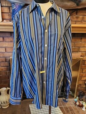 Indigo Palms XL Striped 100% Cotton Shirt Coastal Vibes Resortwear Cruise Beach